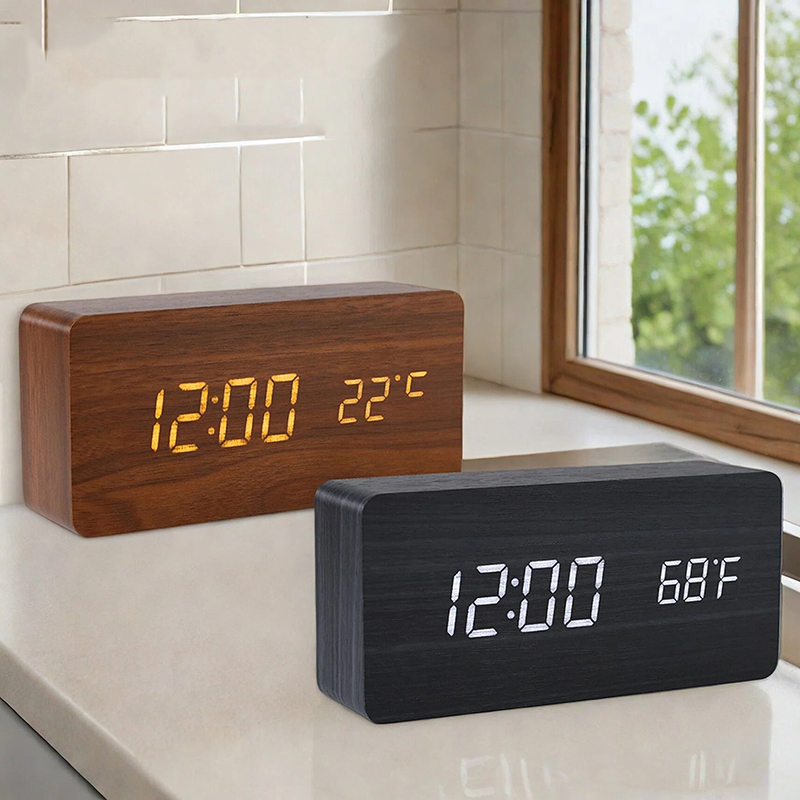 Led Desk Clock - Деревянные цифровые часы-будильник, светодиодные часы с